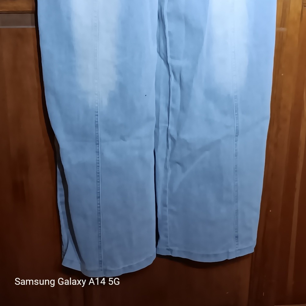 Womens Denim Jumpsuit Light Wash Blue Button Front Wide Leg Utility XL 19x40x31 - Picture 4 of 10